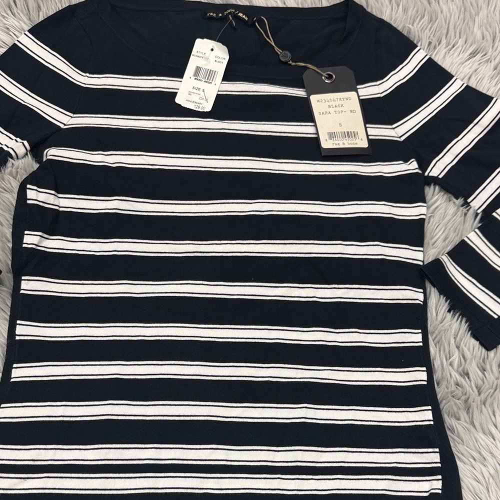 rag & bone Navy and White Striped Long Sleeve Tee